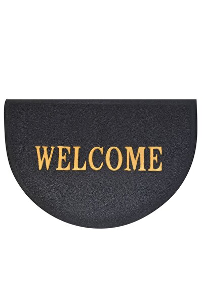 OEM Covoras Intrare Semicerc Negru Spaghettii Mesaj "Welcome" 60x40cm