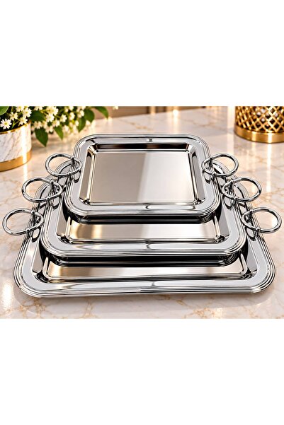 aljahwari Silver Serving Tray Set 3 Pieces Heavy