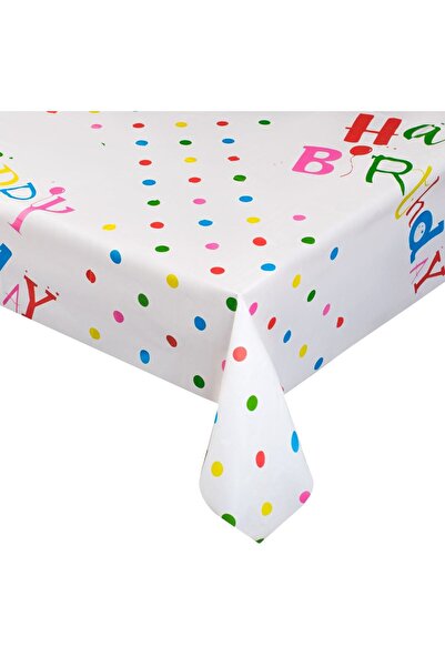 OEM Fata de Masa din Plastic de Petrecere Alba cu Buline Colorate Happy Birth...