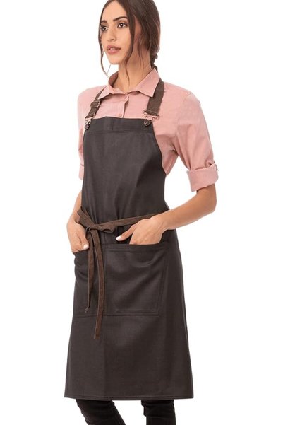 Chef Works مريلة بيسترو ذات مظهر رطب، بني أسود، مقاس واحد