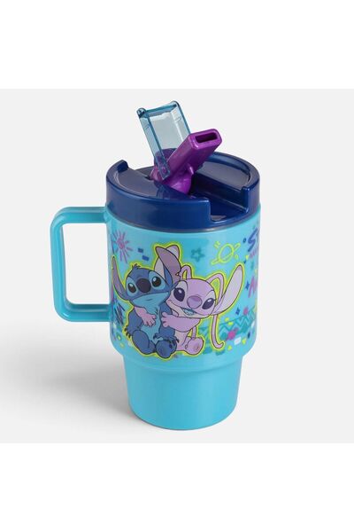 OEM Light Blue Plastic Cup with Straw & Stitch Handle 530ml