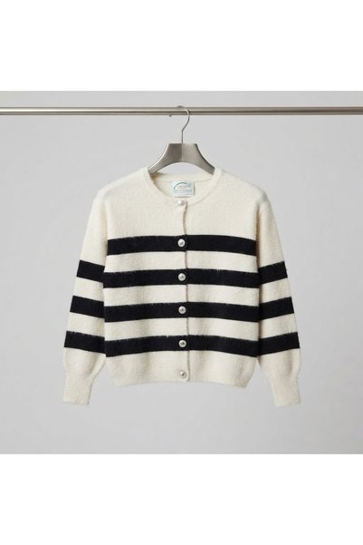 ROSE DAWSON Women's Striped Bearded Soft Textured Knitwear Cardigan Jacket
