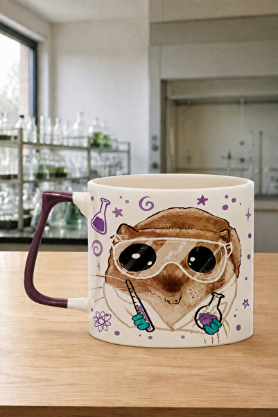 Mor Mürekkep Sad Üzgün Hamster Kimyager Baskılı Mor Kulplu Prime Kupa - Kimya...