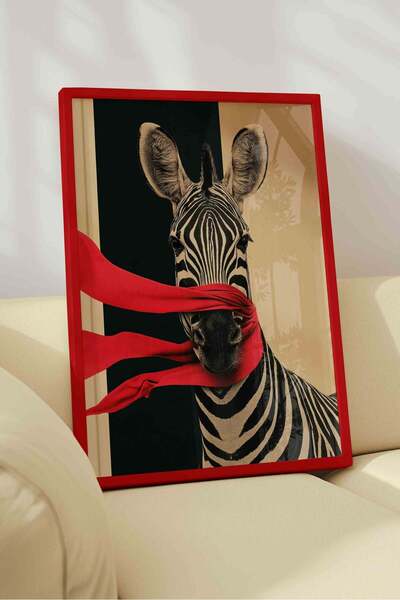 Buka Shops Kırmızı Fularlı Zebra Tablosu Siyah Beyaz Zebra Portresi Moda – Fu...