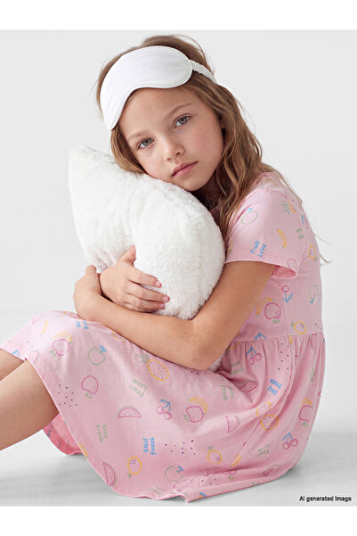 LC Waikiki Özmarka New Season Pink Printed Girls' Nightgown
