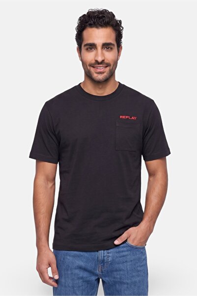 Replay Men Crew Neck Short Sleeve Brand Logo T-Shirt, Black