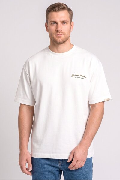 Pas De Monaco Men Crew Neck Short Sleeve Embroidered Logo T-Shirt, White