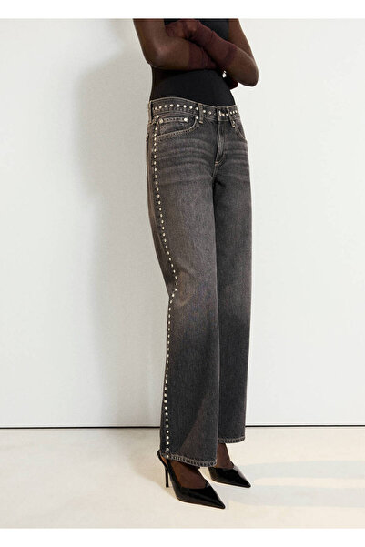 MANGO Woman Zımbalı düz kesim jean