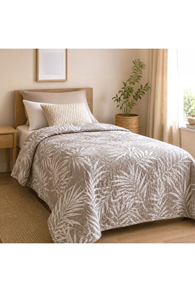 OEM Reversible Quilted Bedspread for Single Bed Beige Leaves 160x230cm