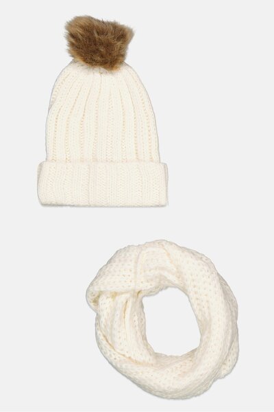 Rampage Women 2 Pieces Knitted Scarf And Beanie Set, White