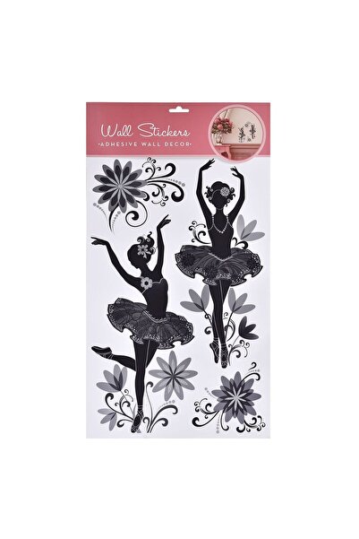 OEM Autocolante de Perete Balerine Flori Negre Gri 32x50cm - 4buc