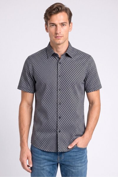 Thomas Sterling Men Stretch Fit Allover Print Short Sleeve Casual Shirt, Mult...