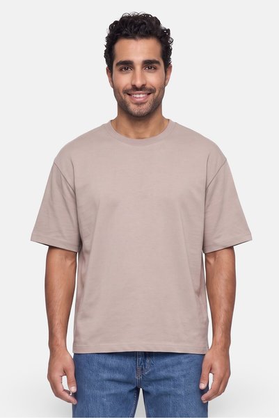 Denim & Flower Men Crew Neck Short Sleeve Plain T-shirt, Dark Beige