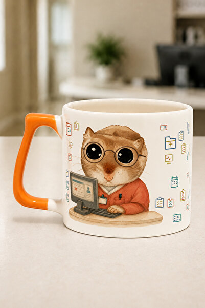 Mor Mürekkep Sad Üzgün Hamster Tıbbi Sekreter Baskılı Turuncu Kulplu Prime Ku...