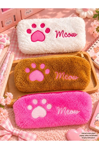 ÖZ OFİS Sevimli Pati Tasarımlı Peluş Kalem Kutusu Yeah - Meow Temalı Gold Fer...