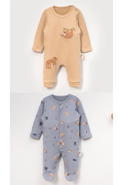 Vovido Unisex Bebek %100 Pamuk 2'li Tulum Takımı Omuzdan ve Boydan Çıtçıtlı