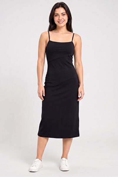 Brave Soul Women Solid Midi Dress, Black