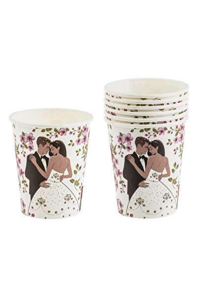 OEM Pahare din Carton Albe Cuplu Flori 240ml - 6buc