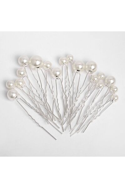 OEM Bridal Hair Clips Set with White Beads in 3 Sizes - 18pcs