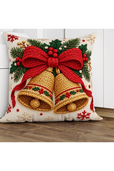Şah Dekor Christmas Themed Home Decoration 8-Piece Velvet Set with Santa Claus - 6 Throw Pillows, 1 Runner, and 1 Non-Slip Mat
