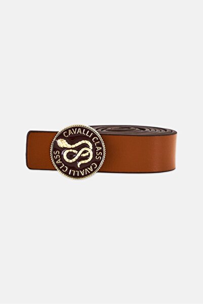Cavalli Class Women Brand Logo Reversible Leather Belt, Brown