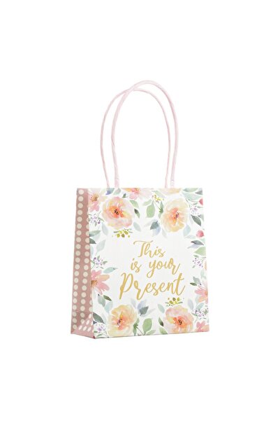 OEM Sacosa Cadou Mini din Hartie Kraft Bej cu Flori 11x4x12cm