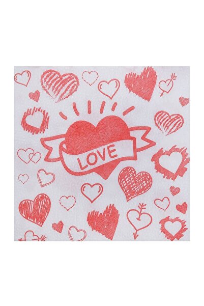 OEM Servetele de Masa cu 1 Strat Albe cu Imprimeu Inimi Rosii "LOVE" 28x28cm ...