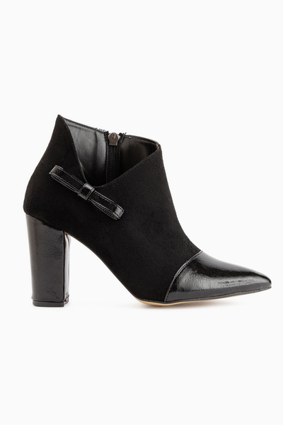 Limoya Jami Black Suede Bow Detailed Pointed Toe Heeled Women's Boots