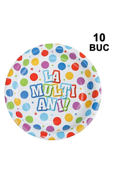 OEM Картонени парти чинии на точки "Честит рожден ден!" 18 см - 10 бр.