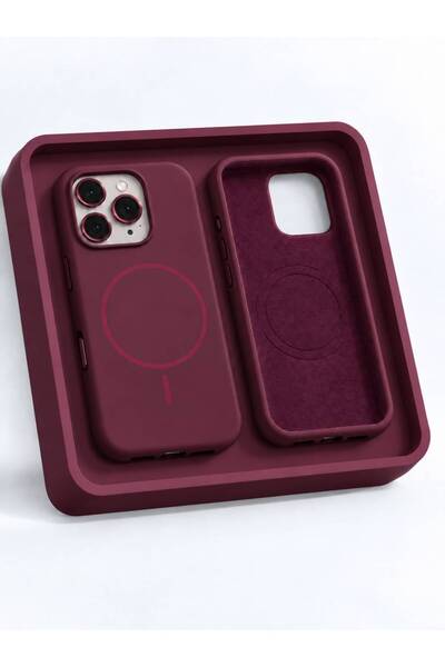 Miyole iPhone 16 Pro Max Uyumlu MagSafe Destekli Bordo Silikon Kılıf ve Kamer...