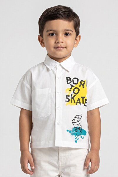 AIKO Toddlers Boy Graphic Print Short Sleeve Shirt, White