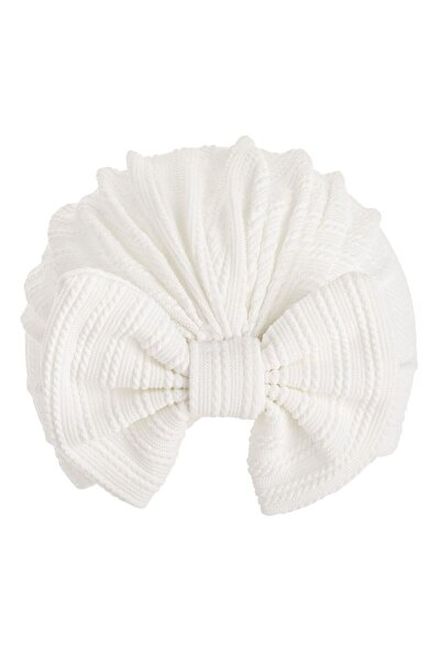 OEM Caciulita Turban Ecru cu Dungi & Fundita pentru Bebelusi