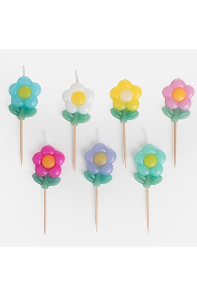 OEM Lumanari Aniversare cu Scobitori Margarete Colorate cu Frunze 8cm - 7buc