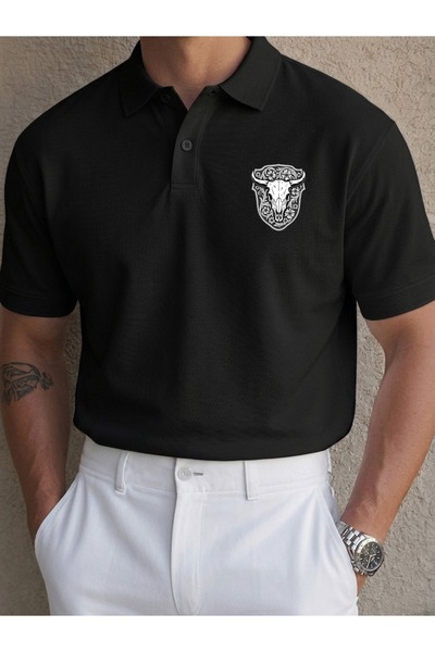 classy moda Μπλουζάκι Unisex με στάμπα κρανίου ταύρου και κοντό μανίκι