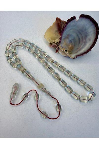 İskenderun Tesbihcilik 7.8/11.2 mm Mustafa Muhacir Skillfully Crafted Water-Like Transparent Ringed Pheasant Imam Fire Amber Prayer Beads