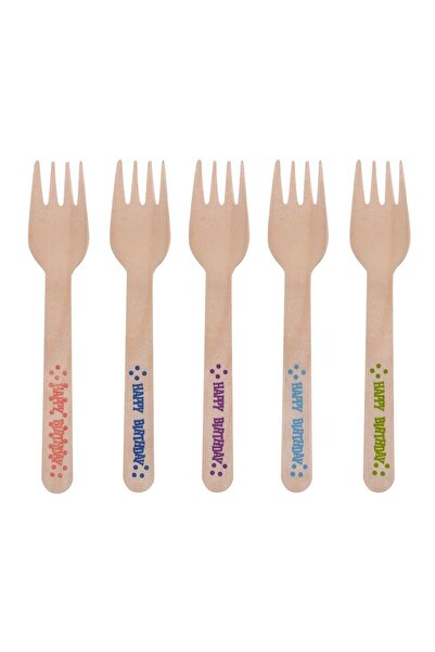 OEM Furculite din Lemn de Petrecere Happy Birthday Colorat 16cm - 10buc