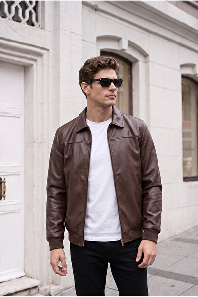 BASEL.CO Slim Fit Premium Polo Collar Leather Jacket