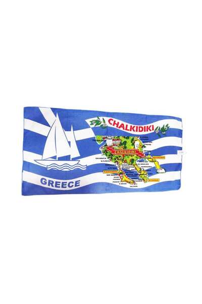 OEM Πετσέτα Θαλάσσης Χαλκιδική με Χάρτη και Ελληνική Σημαία 140x70cm - Chalki...