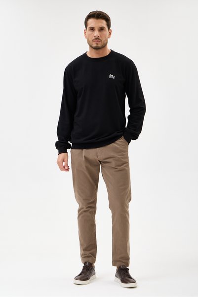 RAPHMOND Black Crew Neck Regular Fit Cotton Basic Sweatshirt