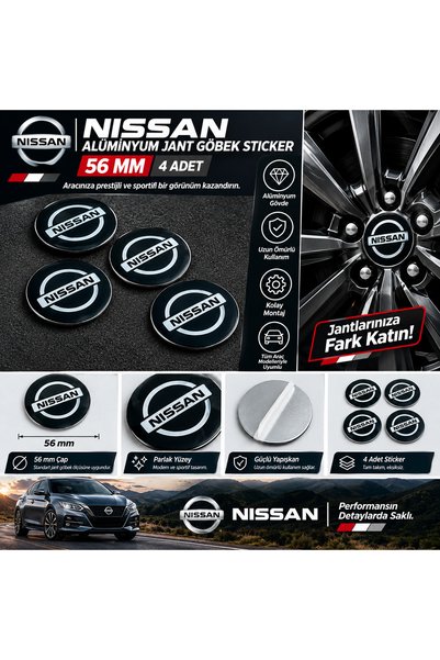 İKTUNING NİSSAN LOGOLU ALÜMİNYUM 56 MM JANT GÖBEK STICKER – 4 ADET