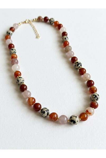 ILSA Natural Stone Necklace with Carnelian, Pink Quartz, and Dalmatian Jasper Detail