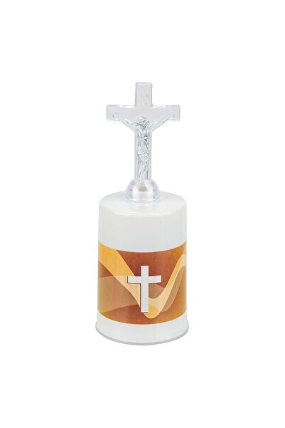 OEM Lumanare Decorativa cu Cruce Transparenta & LED Ø13.5x5.2cm