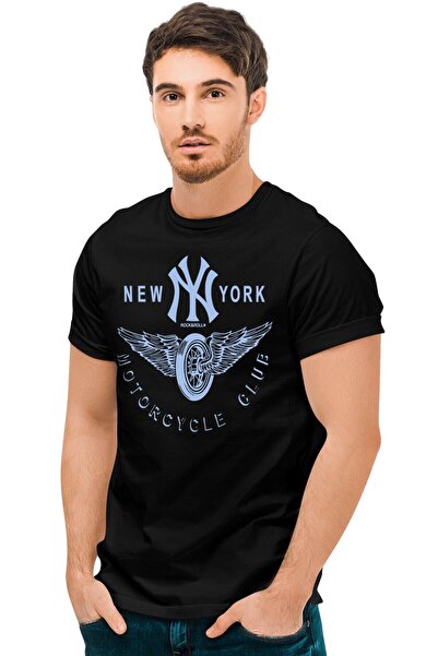 ROCKANDROLL Μαύρο ανδρικό μπλουζάκι New York Moto Club