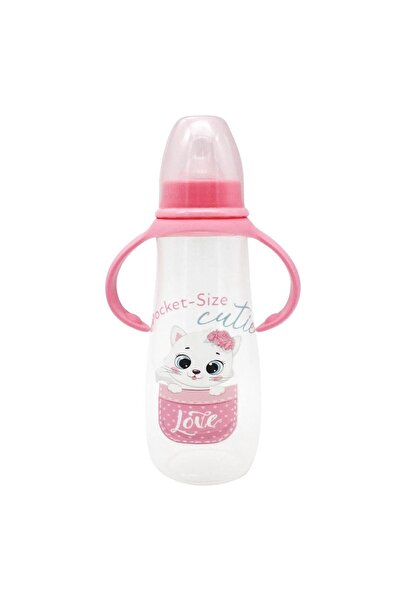 OEM Biberon din Plastic cu Tetina din Silicon & Manere Roz Pisica "Pocket-Siz...