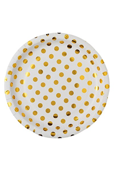 OEM Λευκά Χάρτινα Πιάτα με Χρυσές Βούλες 23cm - 6 τεμάχια