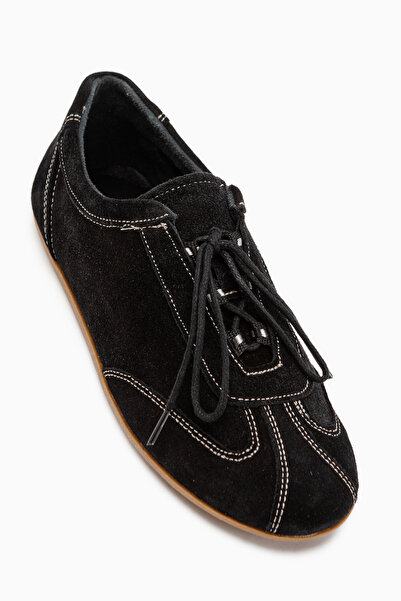 Limoya Berry Genuine Leather Black Suede Lace-Up Casual Women's Shoes