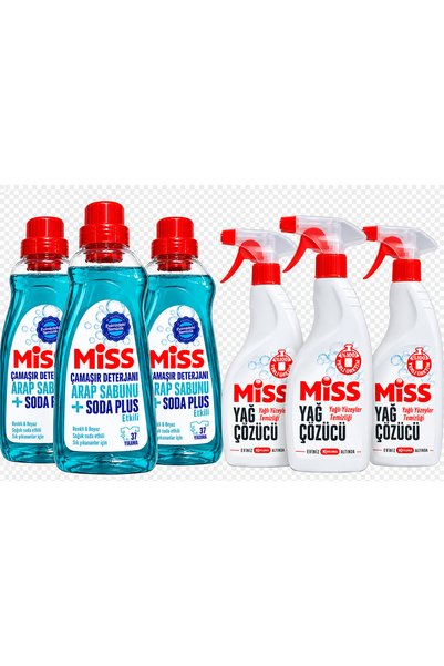Miss Soda ve arap sabunu etkili çamaşır deterjanı ve 3 adet yağ çözücü