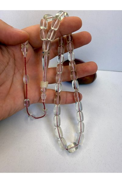 İskenderun Tesbihcilik 7.8/11.2 mm Mustafa Muhacir Skillfully Crafted Water-Like Transparent Ringed Pheasant Imam Fire Amber Prayer Beads
