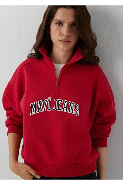 Mavi Half-Zip High-Neck Loose Fit (Comfortable Loose Fit) Women's Sweatshirt ...