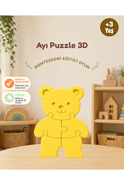 Pixmolab Ayı 3D Yapboz Oyuncak - Montessori Eğitici Hayvan Puzzle